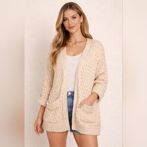 Goodnight Macaroon Cream Cable Knit Cardigan